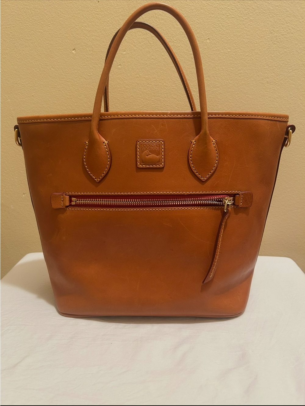 Dooney & Bourke Tan Leather Tote with Front Zip